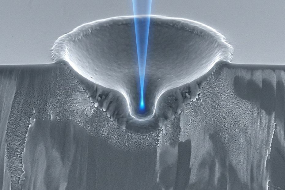A 30-Femtosecond Flash Carved Microscopic Craters in Silicon